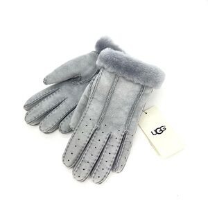Ugg Women’s Suede Shearling Suede Gloves Size Small Perforated Gray Tech New NWT